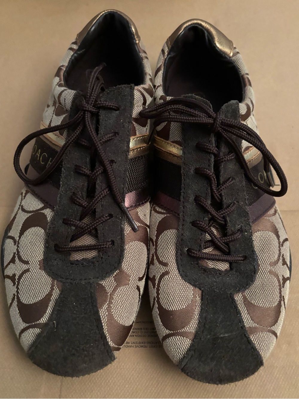 Coach Brown Signature Monogram Lace-Up Sneakers